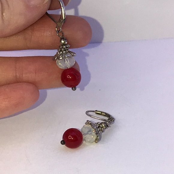 Carnelian and Opalite Lever-back Earrings - Picture 5 of 6